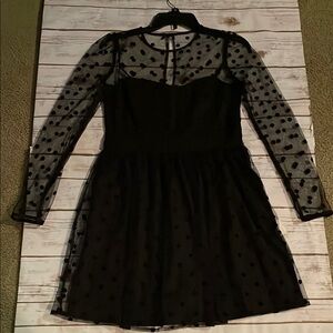Black Polka Dot Mesh Dress long sleeve lined very classy. Never worn, above knee